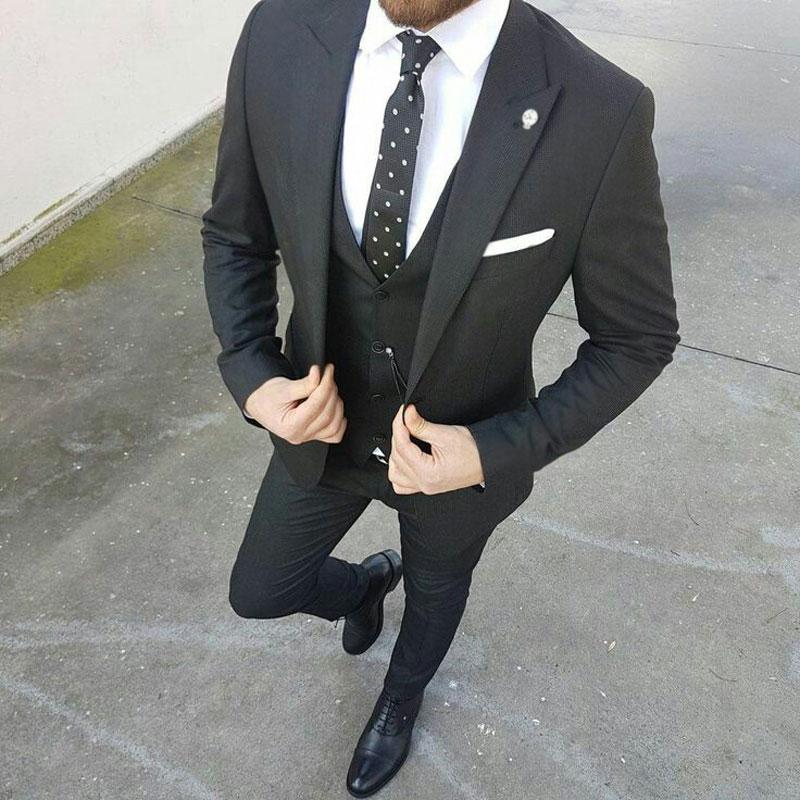 

Latest Designs Dark Gray Men Suits Man Blazer Slim Fit Terno Masculino Costume Homme Groom Wedding Tuxedos 3Piece Prom Party, Champagne