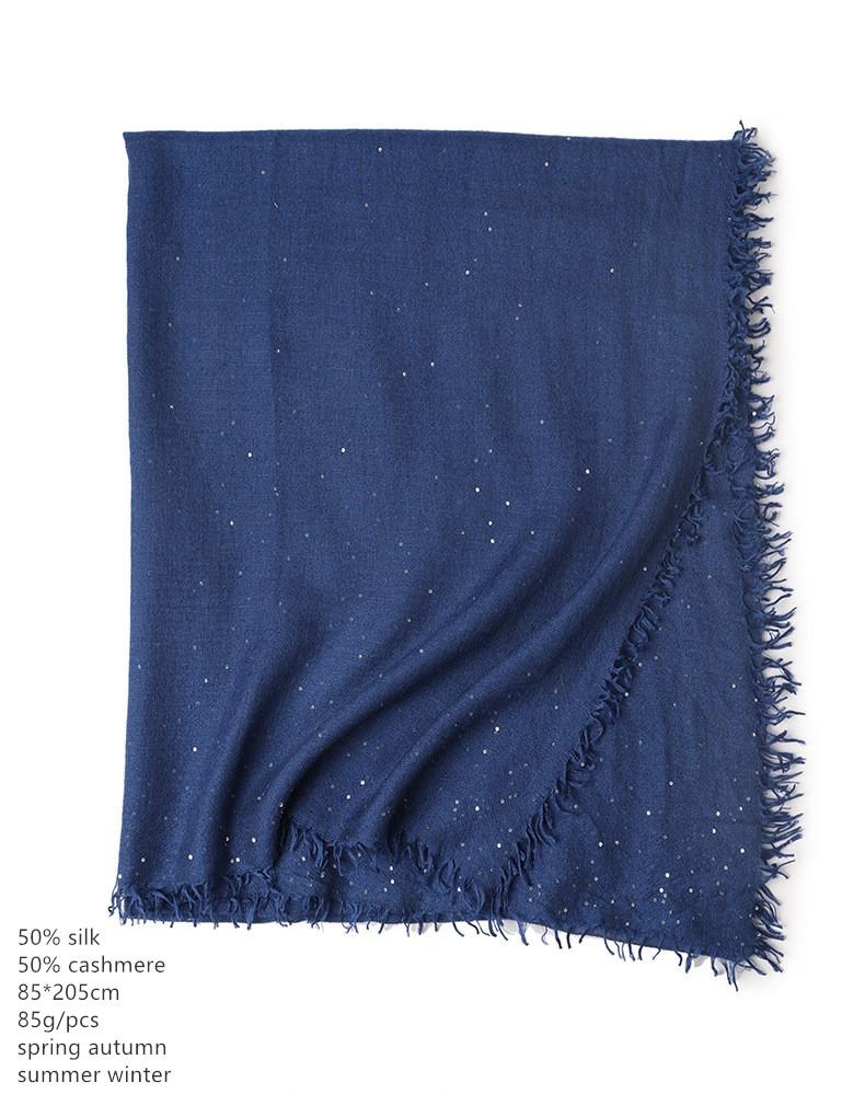 

Naizaiga 50% cashmere silk blending women fashion thin warm deep blue women shawl ladies scarf, SN713