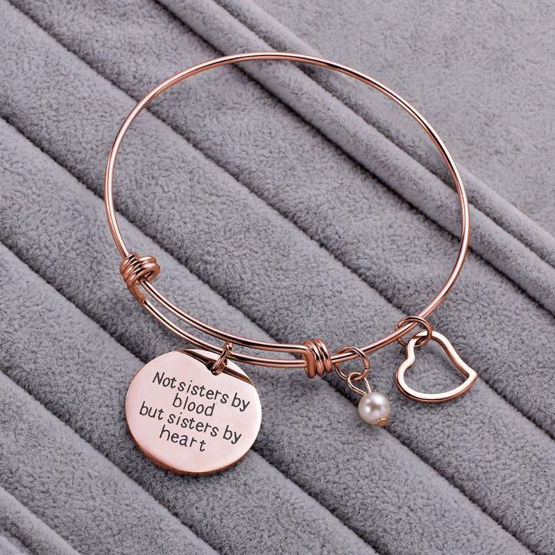 

BFF Best Friend Bracelet Gift Rose Gold Friendship Bracelet Heart Charm Engraved Not Sister By Blood But Sister By Heart