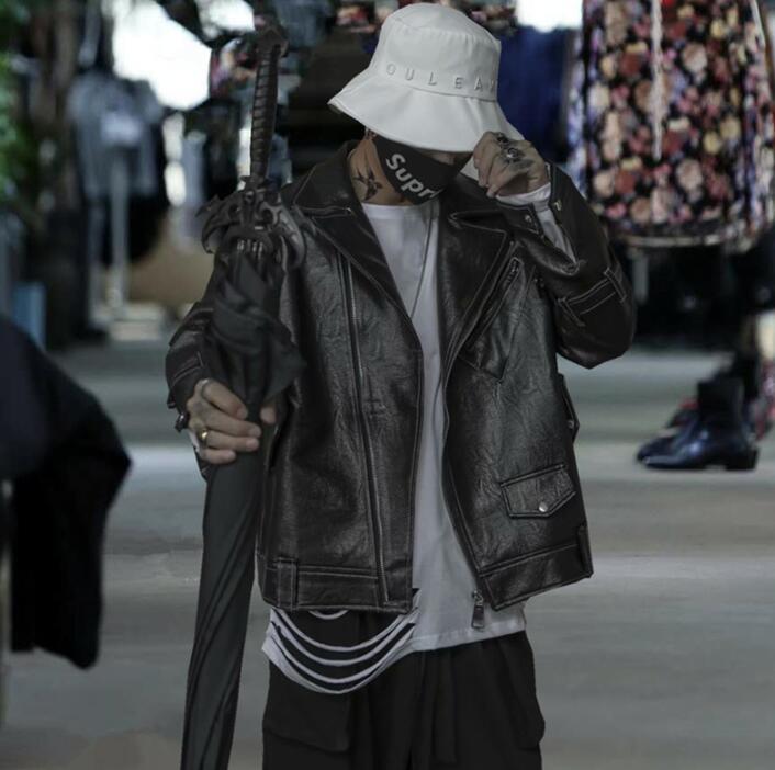 

mens leather jacket loose motorcycle coat men jackets Net Red clothes personalized jaqueta de couro stage street black