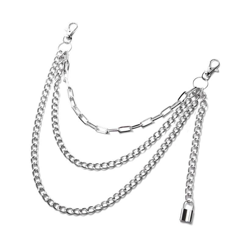 

Keychains Multi Layer Punk Stainless Steel Trousers Chain Keychain For Women Pants Chains Ring On Jeans Clip Hook Hip Hop Jewelry