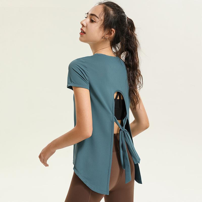 

Loose Fitness Shirt Sport Women Sports Top Bandage Yoga Crop Gym Tops Clothing Workout Shirts Woman for Running Training T Short, Black