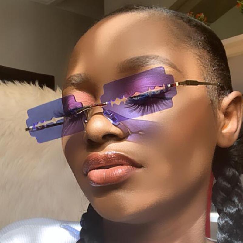 

Sunglasses Trendy Men Women Rimless Party Funny Blade 2021 Fashion Small Rectangle Sun Glasses Traveling Colorful Shades UV400