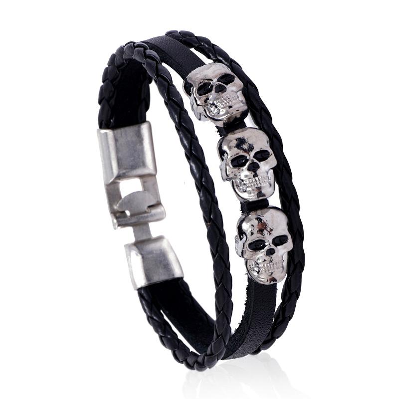 

Fashion Jewelry Leather Braided Bracelet Multilayer Skull Bracelet Rope Chain Ladies Classic Men Pulseira