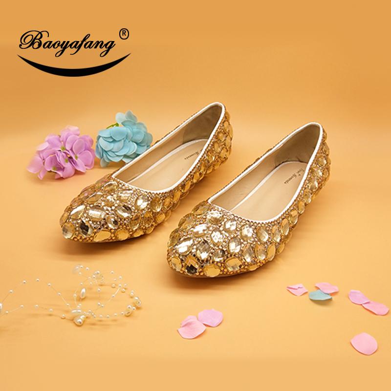 

BaoYaFang 2020 New Arrive Womens Wedding shoes champagne crystal wedges shoes Bridal fashion woman big size 44, 2cm heel
