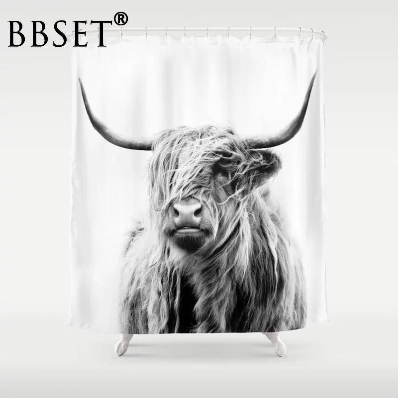 

Top Quality Washable Shower Curtain Highland Cow 3D Print Waterproof Fabric Bathroom Decor Animals Printed Shower Curtain1