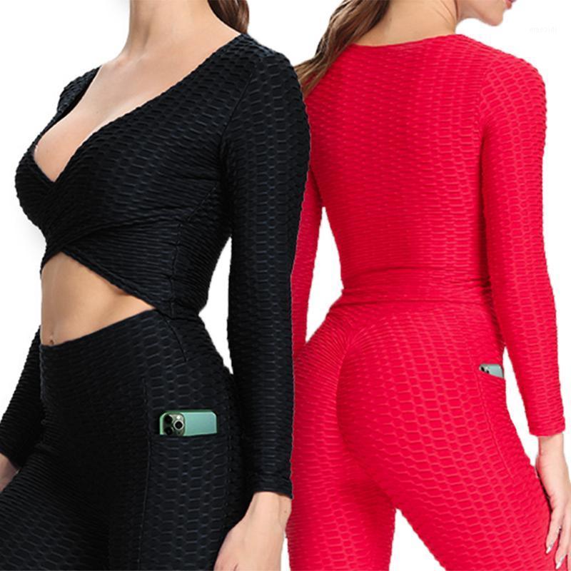 

Women' Sexy Yoga Top Long Sleeve Running Shirts Cross Breastless Yoga T-shirts Sports Shirts Quick Dry Fitness Gym Crop Tops1, Black