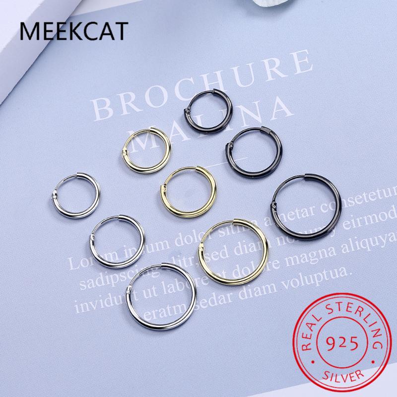 

Hoop & Huggie MEEKCAT 925 Sterling Silver 1 Pair Minimalist Earrings For Women Gold Tiny Round 12mm/14mm/18mm