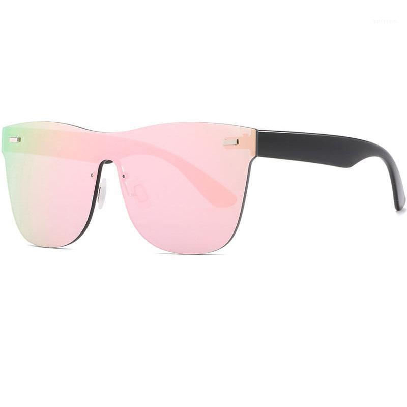 

Trendy fashion one piece lens sunglasses women men big size rimless sun glasses coating pink mirror sunglass1