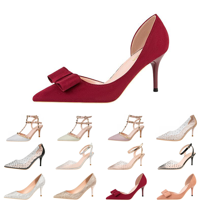 

newest luxury 7cm high heels fashion women casual shoes elegant Rhinestone transparent wedding glitter spikes Dress size 35-41, #16