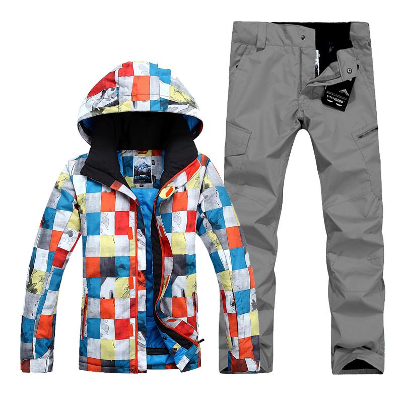 

Winter Gsou Snow ski suit snowboard jacket and skiing pants waterproof ski suits for men warm windproof skiwear, With orange pant