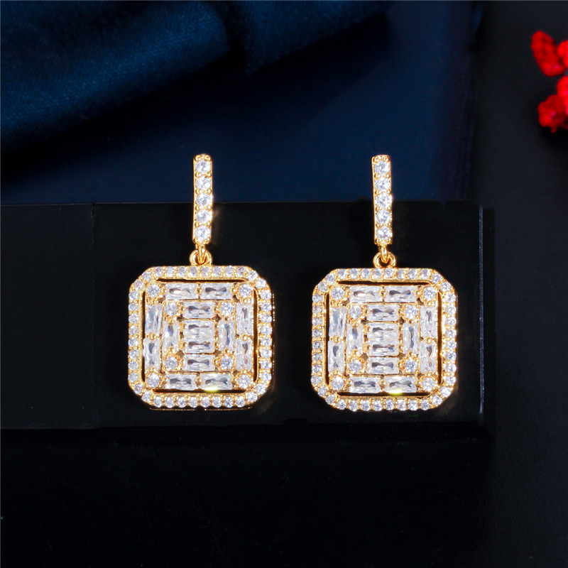 

Luxury designer earring Jewelry Square 925 Silver Post Charm Earrings AAA Cubic Zirconia Copper 18k Gold White CZ Earring For Women Party Girls Valentines Day Gift