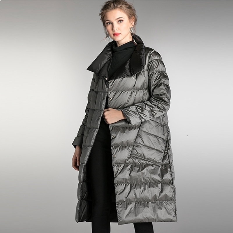 

New Women 2021 Winter Coat 90% White Long Double-sided Down Female Parka Jacket CJPS, Blue.