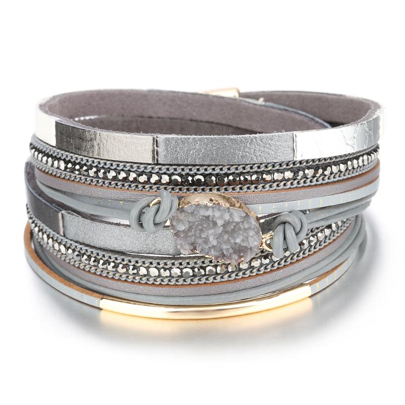 

Long Stitching Leather Ladies Bracelet Handmade Chain Woven Natural Stone Accessories 2020 New Jewelry Wholesale