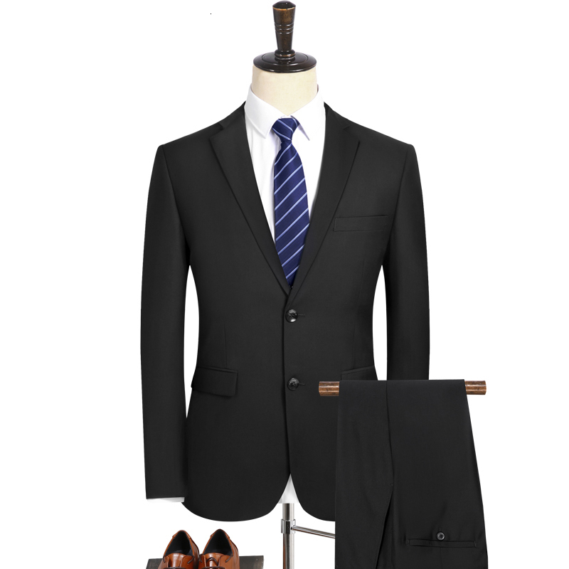 

2021 New Men' Occasional Suits Mode to Cultivate Morality Two-piece Single-breasted Suit Size -4xl TJNK, Black