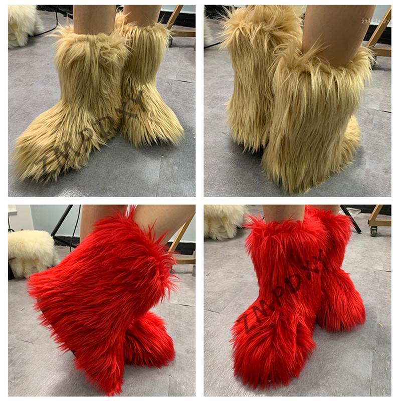

Girl's Winter Fluffy Faux Fur Boots Women's Mixed Colour High Snow Boots Ladies Rain Cotton Shoes Warm Plush Platform Hot1, Slides