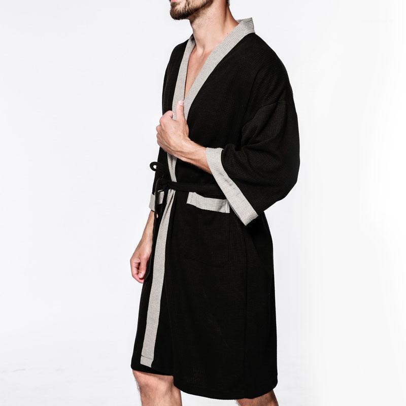 

Summer Autumn Men's bathrobe 8XL 7XL 6XL Bust 140cm plus size Sleepwear Pajama man1, Black