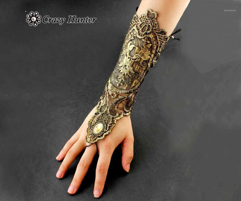 

Ladies Womens Steampunk Goth Costume Gold Lace Fingerless Gloves1