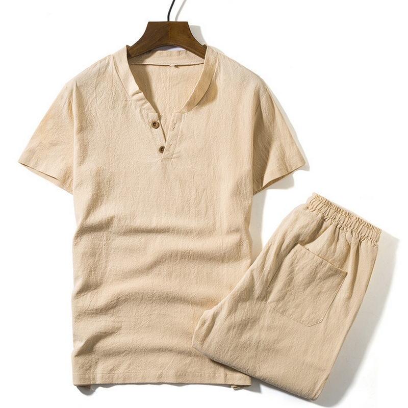 

Men' Tracksuits T Shirts + Shorts Summer Brand Tshirt Men Light Breathable Casual Beach Set -5XL 2021 T-shirt Suits Male Fashion 2PCS, Khaki