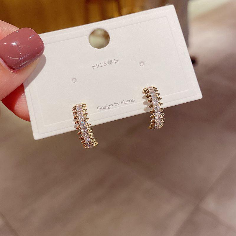 

Stud Exquisite C Shaped Spike Earrings Gold Color Cubic Zirconia For Women Girls Gift Jewelry