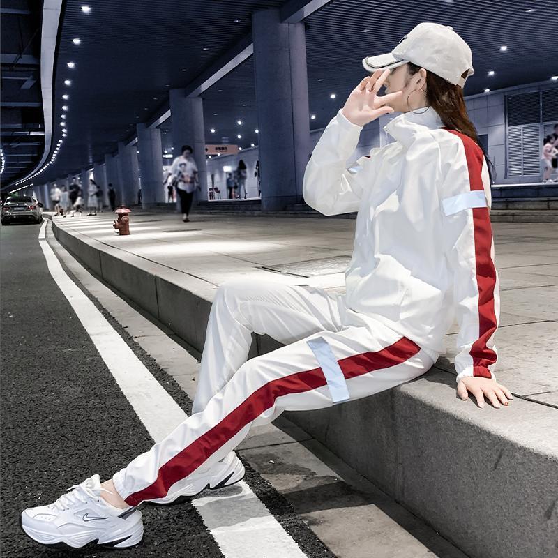 

Summer 2 Spring Piece Women's Training Set Sleeve Long Jacket Upper Pants Suit Matching Sets Mjsx, Black