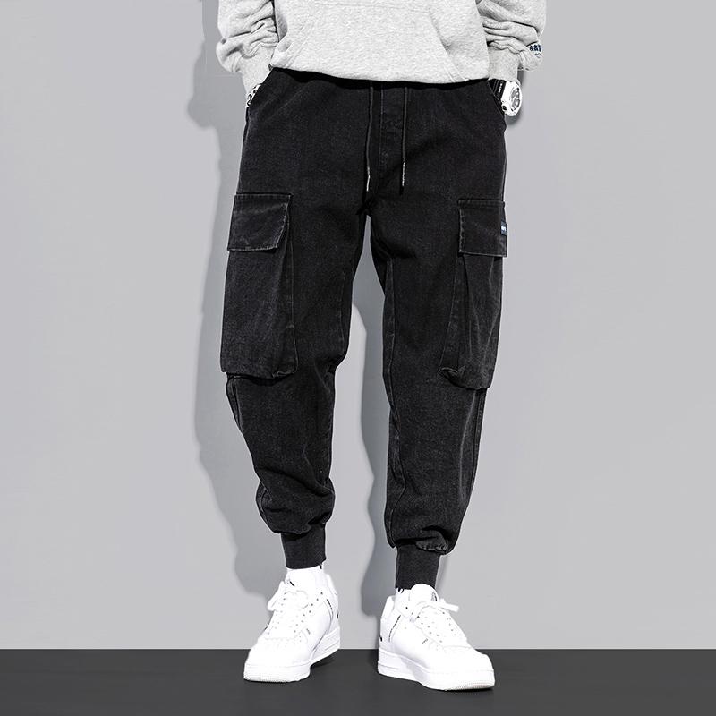 

Japanese Style Newly Designer Fashion Men Jeans Black Color Loose Fit Big Pocket Cargo Pants Streetwear Hip Hop Joggers Trousers