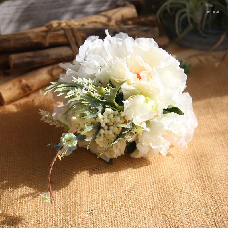 

2 Colors Silk Peony Hydrangea Bouquet Hybrid Artificial Flower Wedding Decoration DIY Home Fake Flowers1, Champagne