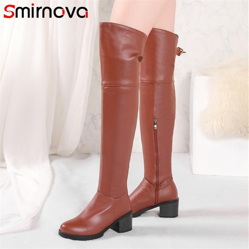 

Smirnova winter shoes NEW ARRIVE 2020 thigh high boots ladies big size 34-43 pu leather boots zipper over the knee woman1, Brown
