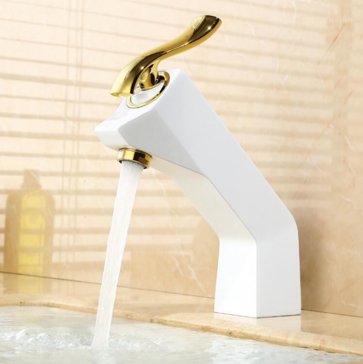 

Vidric New arrival unique design brass chrome white baking finished bathroom single lever hot and cold basin faucet1
