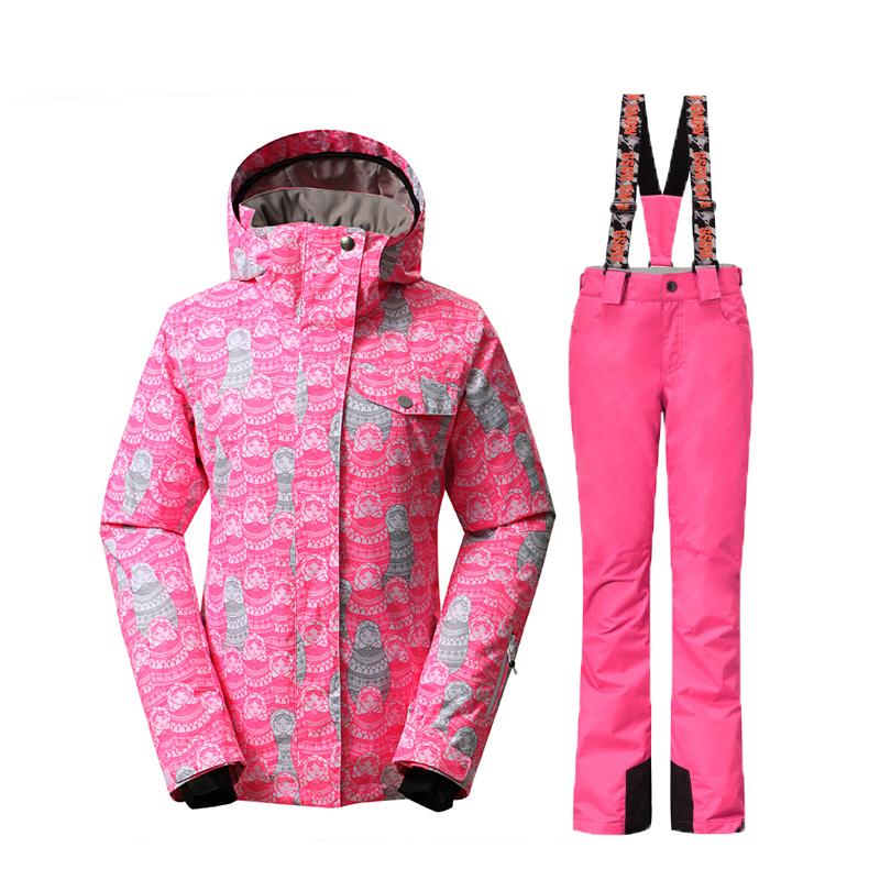 

Gsou Snow Women Ski Suits Winter Snowboarding Jackets and Pants Windproof Waterproof Colorful Female Outdoor Sports Skiing Sets, Silver