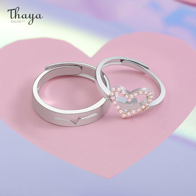 

Cluster Rings Thaya Authentic 925 Sterling Silver Ring Heartbeat Couple Lover For Women Free Size Fine Jewelry Christmas Gift