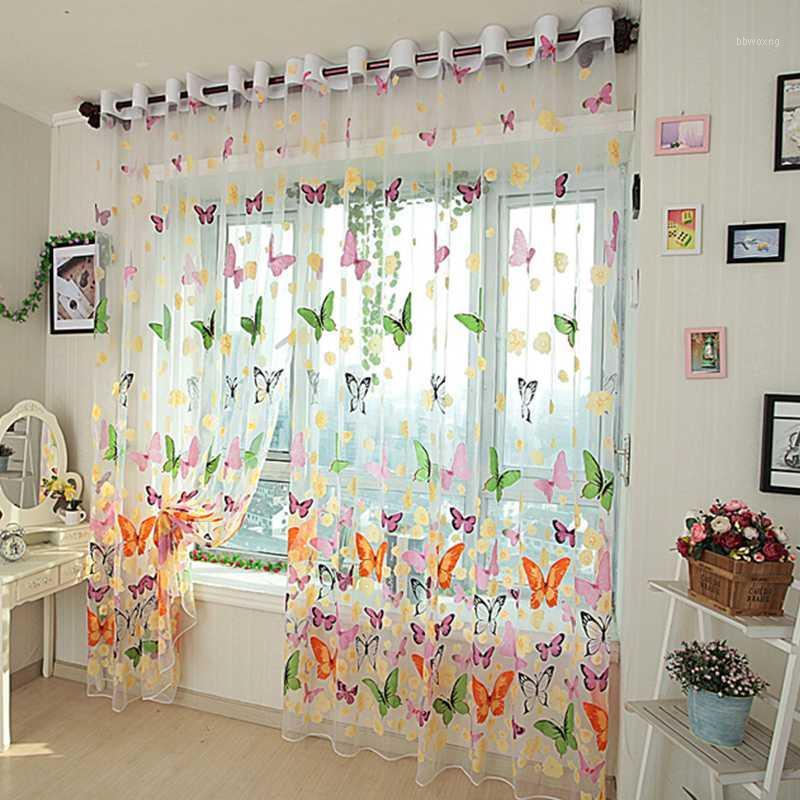 

YokiSTG Colorful Butterfly Tulle on Windows Voile Sheer Curtains for Kitchen Living Room Bedroom Window Screening Drapes1, Style2