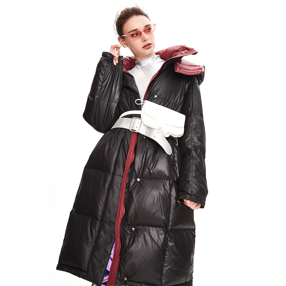 

2021 New Winter Thick Stand Collar Hooded White Duck Down Windproof Loose Style Women Warm Long Coat Feminino Rxtl, Blue