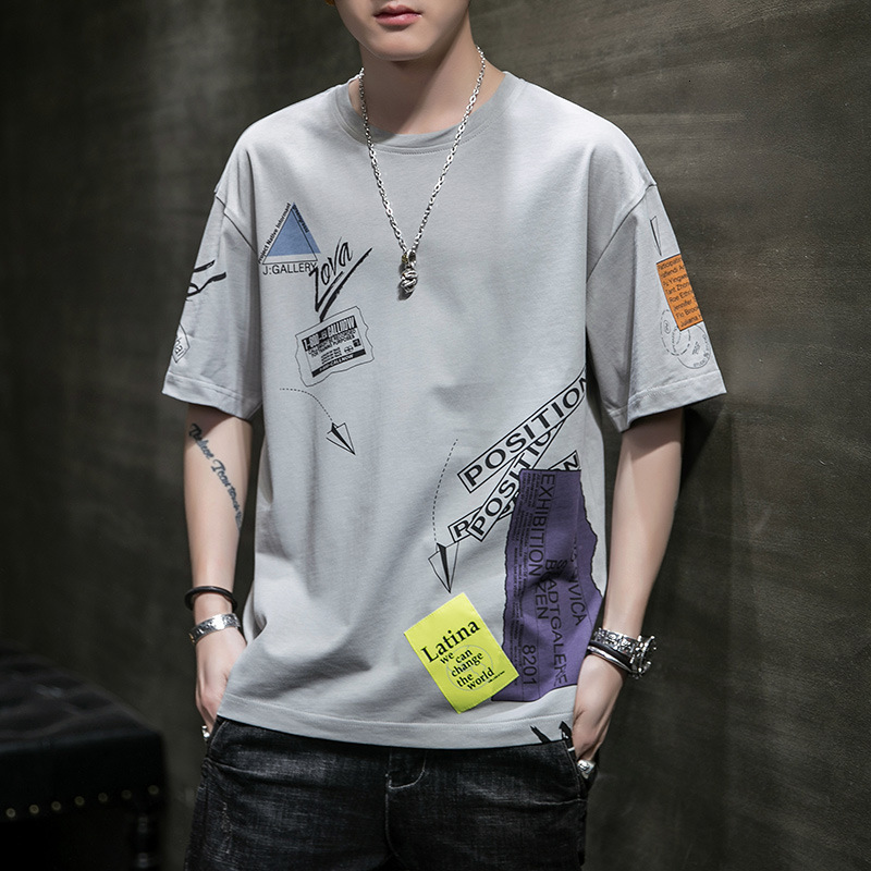 

2021 t Shirt Men Tshirt Funny Printed T-shirt Hip Hop Mens Clothing Casual Punk Rock Streetwear Top Short Sleeve Arrive R0k5, Gray