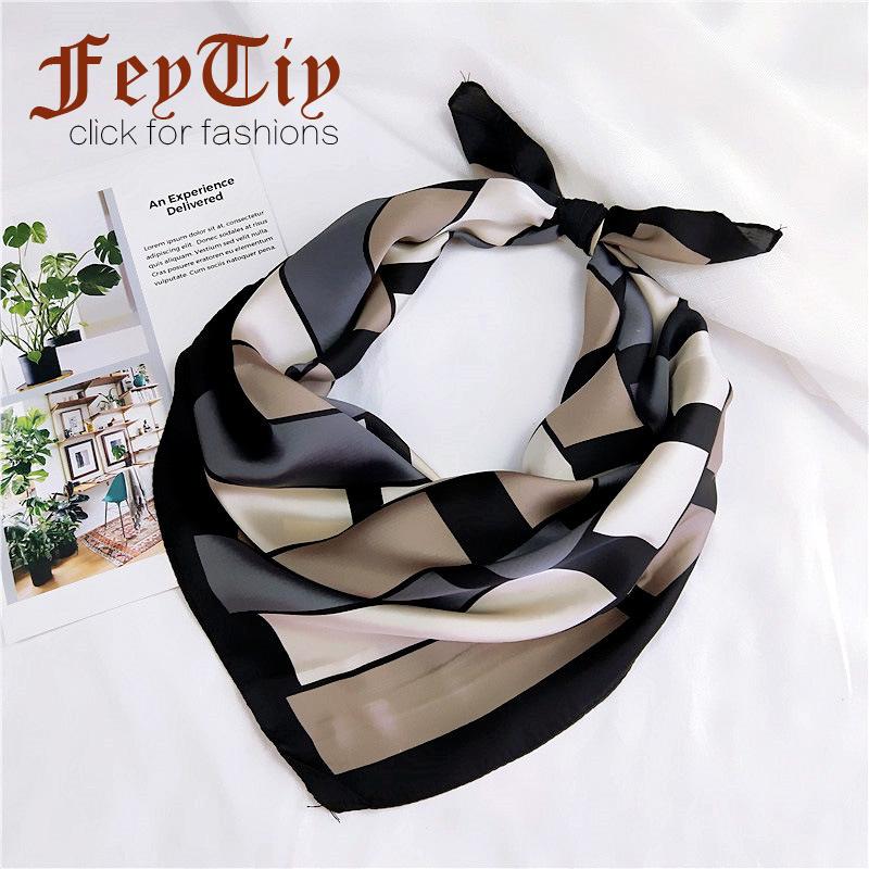 

Black Plaid Kerchief Fashion Square Scarf Women Foulard Office Neck Wraps High Quality Small Headband 70*70cm Hostess Scarves