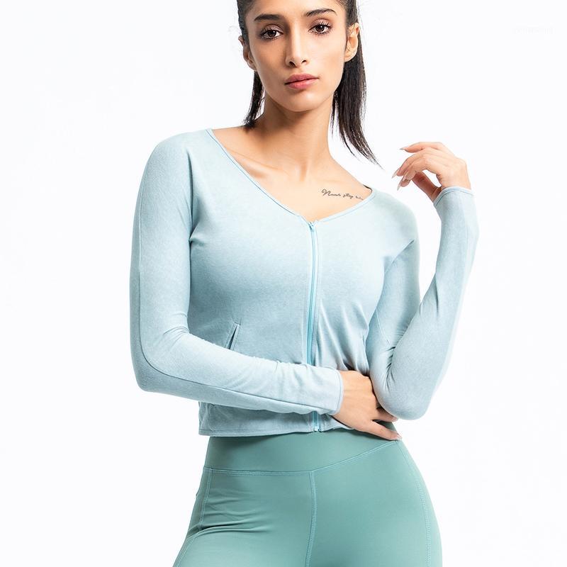 

Yoga Tops Show Belly Shirts Long Sleeve Workout Tops Fitness Running T-Shirts Training Yoga Sportswear Sexy Loose Zipper Shirt1, Black