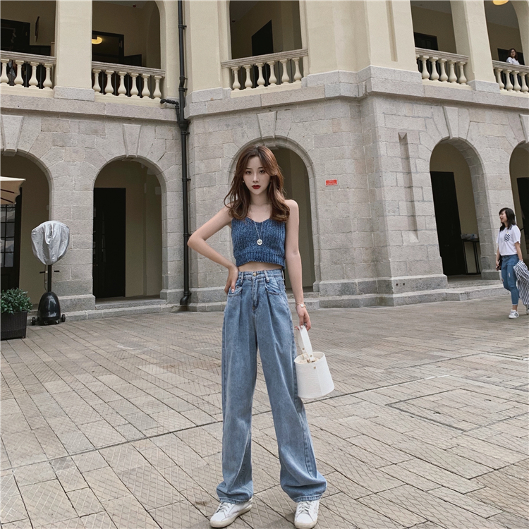 

2021 High Even Loose Female Jeans New Spring and Fall Thin Long Pants B8W6, Blue