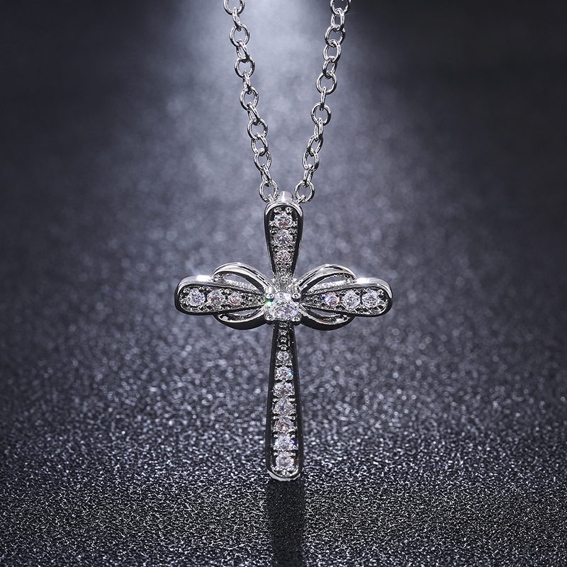 

Februaryfrost Brand Exquisite Silver Color Cross Pendent Necklace Dancing Party Anniversary Birthday Gift Fashion Accessory Hot Sell Necklac