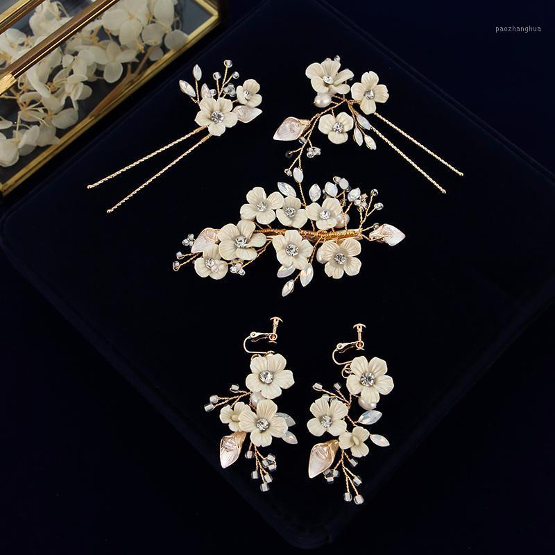

Handmade Gold Alloy Crystal Rhinestone Pearls Wedding Hair Clip Barrettes Pin Set Bridal Accessories Women Jewelry Clips, Golden;silver