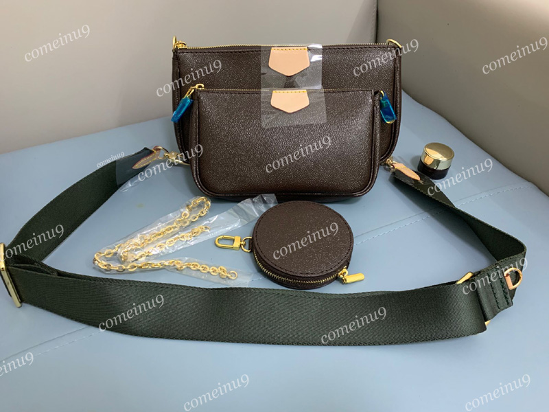 

Free Shipping 2021 Women's straps 3 pieces set crossbody bag w round pochette bag multi color straps 44823 favorite shoulder messenger bags, Mono match red strap