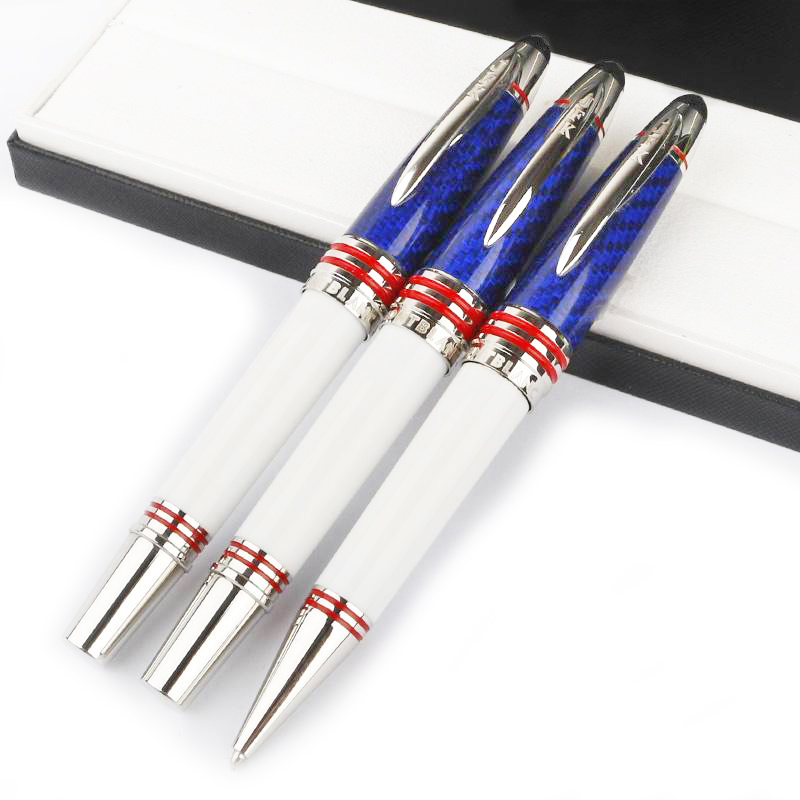 

PURE PEARL Top Luxury Fountain/Roller Ball/Ballpoint Pen Limited edition John F. Kennedy Blue Carbon fiber Writing with JFK Serial Number Stationery + Plush Pouch