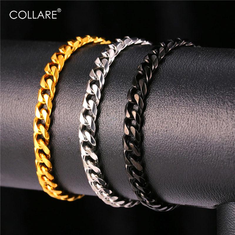 

Collare Chain Bracelet Men Stainless Steel Black Gun/Gold Color Bracelet 6MM Wide Link Chain Wholesale Men H128
