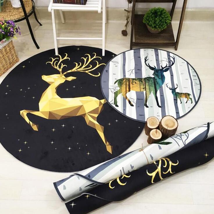 

Christmas deer 3D round area rugs carpet kids room bathing rug bedroom mat non-slip 60*60 80*80 100*100 computer mat