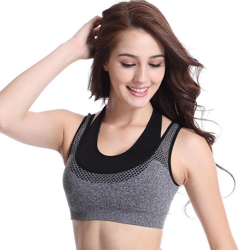

Absorb Sweat Shockproof Sports Bra Fitness Activewear Underwear Running Sleep Vest Crop Top Seamless False Two-piece Yoga Bras, Black