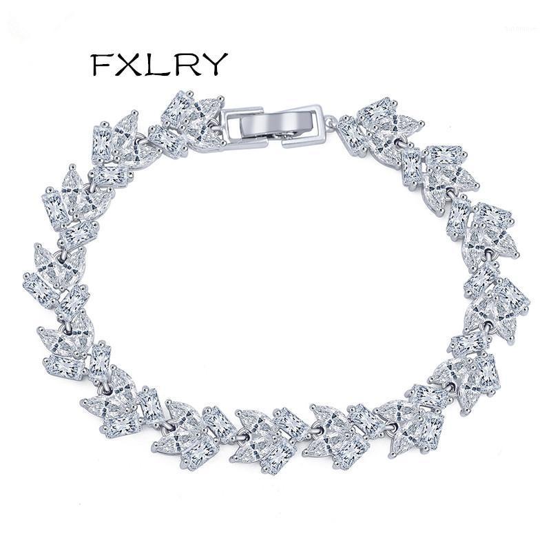

FXLRY New Design Fashion Personality White Color Cubic Zircon Geometry Type Hand Catenary Bracelets For Women Jewelry1