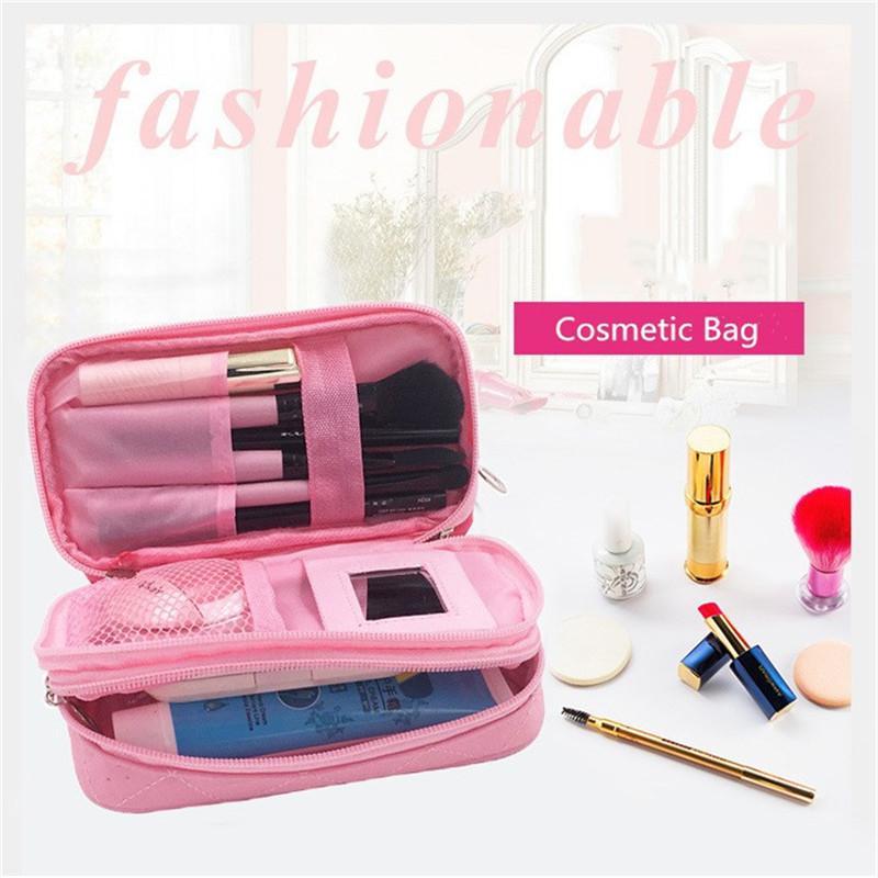 

Fashion Mini Portable Cosmetic Bag Zipper Organizer Bags Women Travel Toiletry Bag Makeup Black Red Color1, Color 1