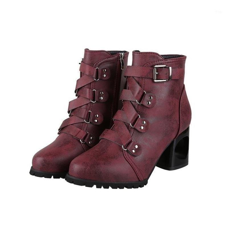 

Women's Boots 2020 Autumn and Winter New High-heeled Belt Buckle Rivet Women's Short Boots Fashion British Women1