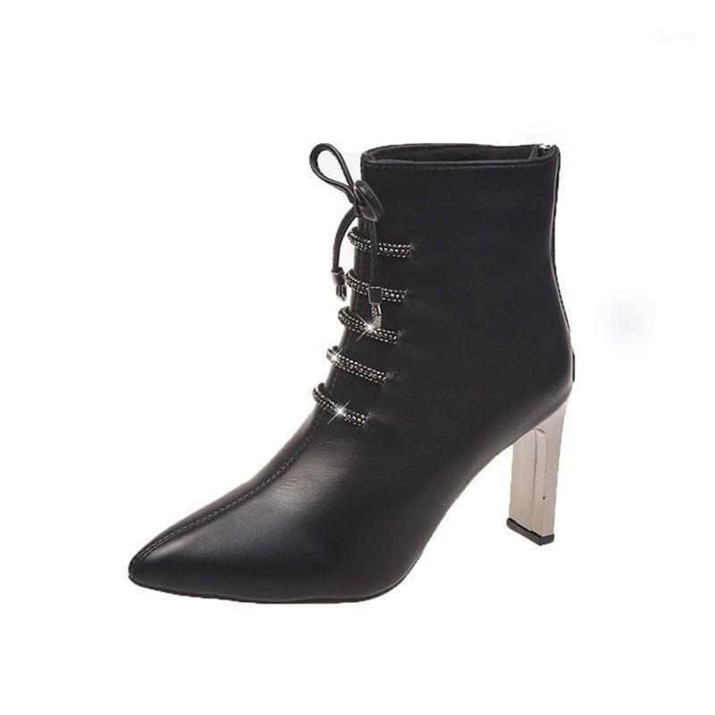 

Pointed Head Leather Ankle Boots Women Fashion Square High Heels Booties Warm Winter Shoes Botas Mujer Office Lady Footwear1, Sx 6638 leather