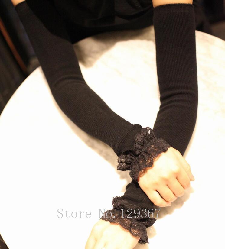 

women's autumn and winter long knitted lace gloves lady's thicken warm long gloves sexy fingerless arm sleeves