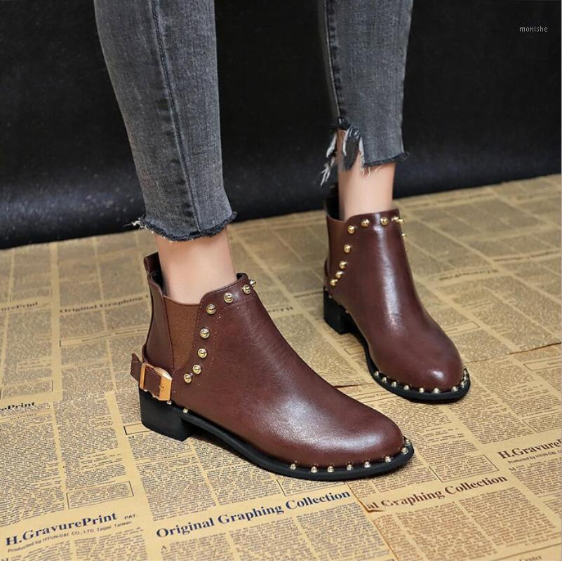 

Y367 Women Ankle Boots Winter Female Thick boots Autumn New Studs Short locomotive Bota Feminina1, Black